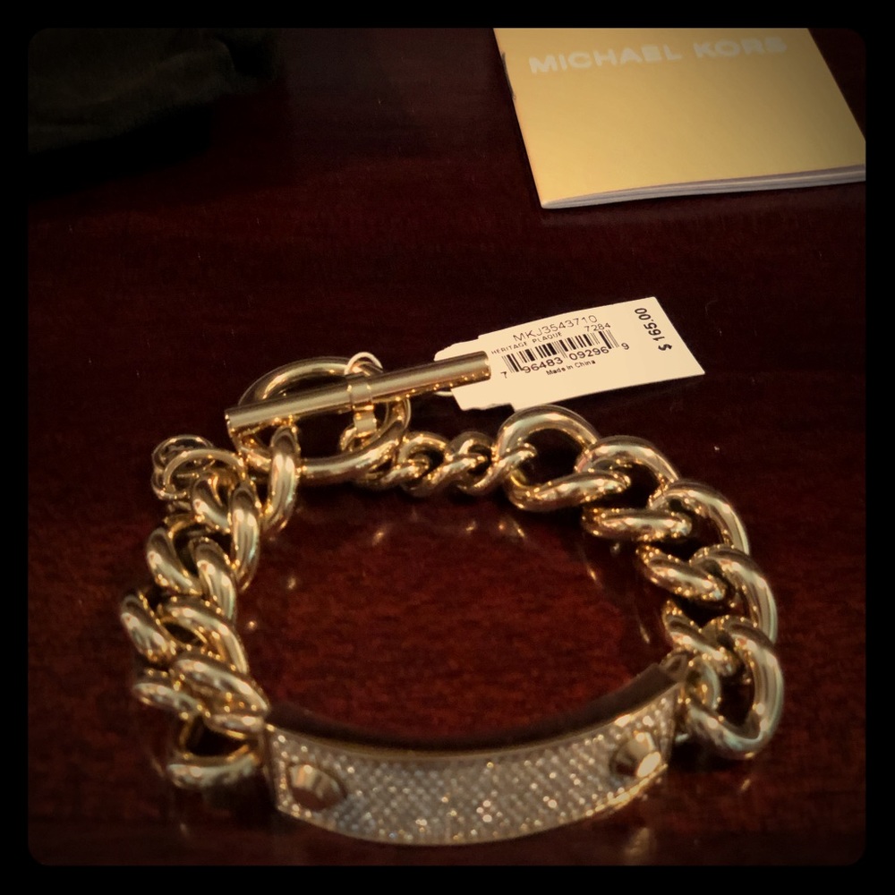 Michael Kors Gold-Tone Pave Plaque Toggle Bracelet